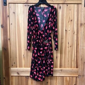 Lauren Ralph Lauren Black and Pink Leaf Print Dress